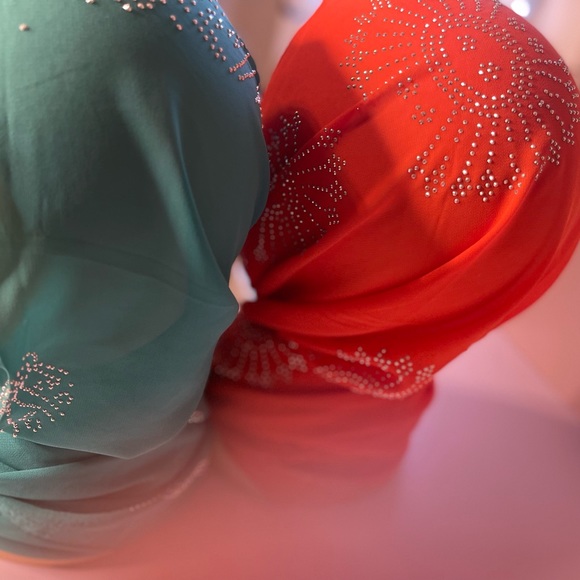 Orange and light green Romantic chiffon scarf with Rhinestone Shawl - Picture 6 of 16